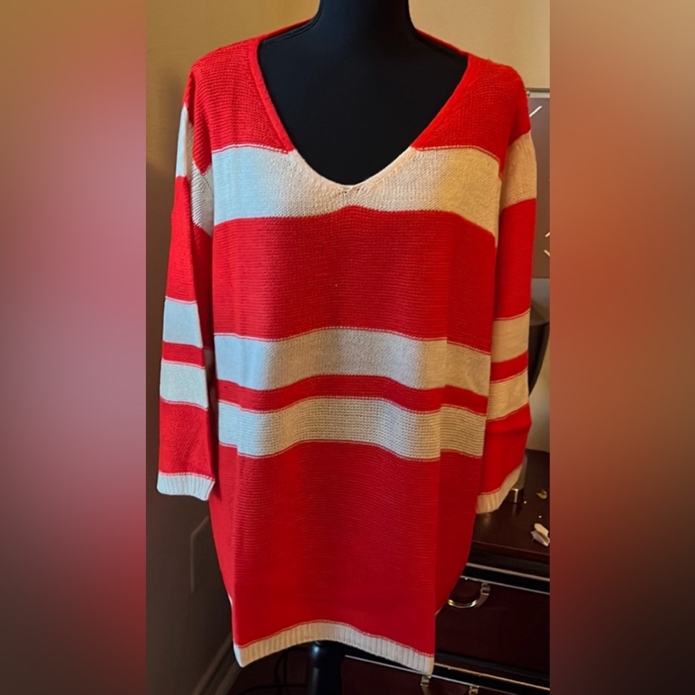 Comfy Red and cream striped sweater 4X NWT